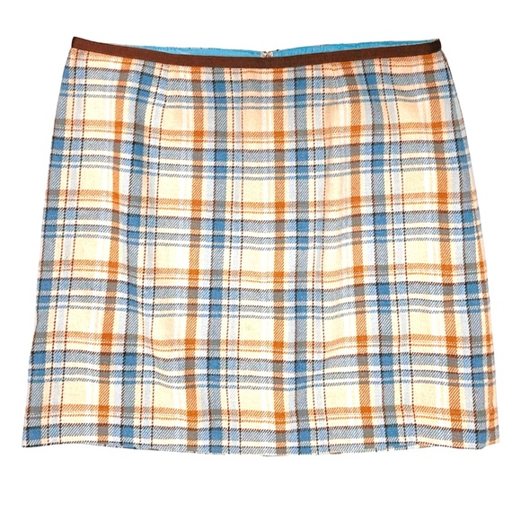 Vineyard Vines Plaid Skirt Wool Blend Womens SZ 14 Mini Pencil Preppy Twee Blue - Picture 4 of 7